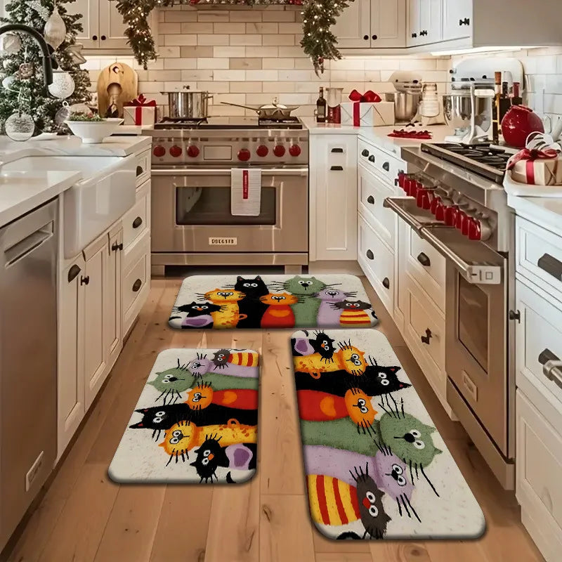 Tejesa Adorable Cartoon Cat Family Carpet /Welcome Mat /Doormat/ Kitchen Rug Carpet For Live Room Bathroom Mat Rug For Bedroom Home