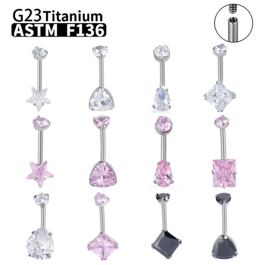 G23 Titanium Women Sexy Belly Button Rings Piercing ASTM F136 Body Jewelry 14G Internally Threaded Zircons wholesale Jewelry