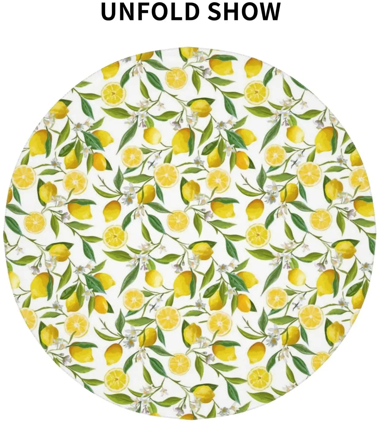 Lemon Tree Branches Flowers Leaves Round Tablecloth 60 Inch Tablecover Anti-Wrinkle Waterproof Wipeable Table Cloth Home Decor