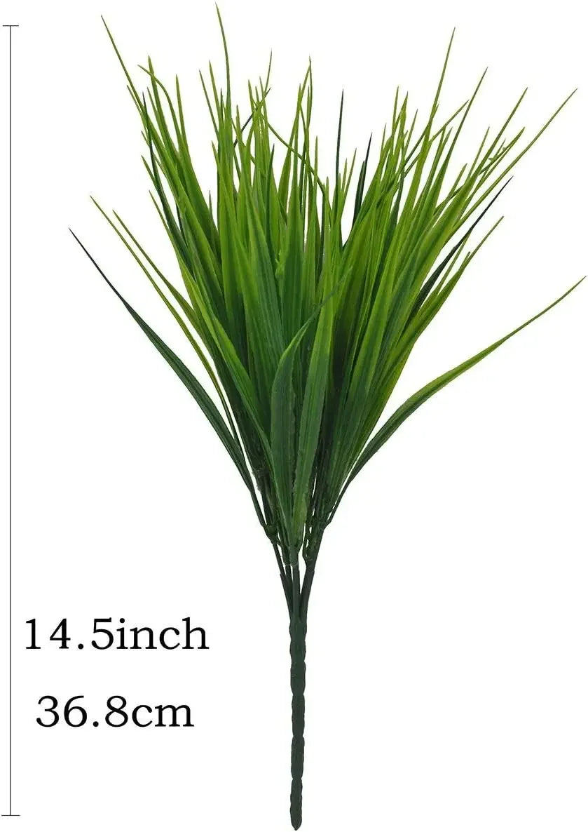 Hemasa 6 PCS  GreenColour Artificial Plants Outdoor Greenery Faux Plastic Wheat Grass Bushes Green Verandah Office Wedding Decor UV Resistant Plant