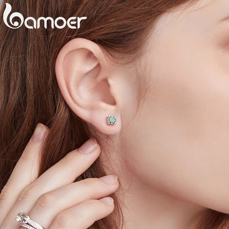 BAMOER Green Moissanite Earrings for Women Solid 925 Sterling Silver Heart Prong 2CTTW VVS1 Lab Diamonds Wedding Jewelry