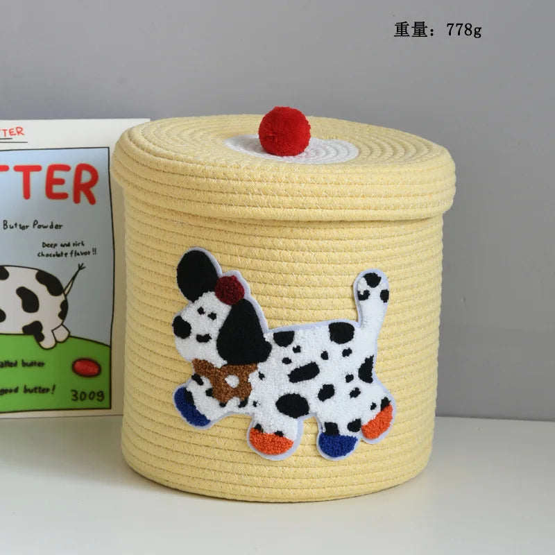 Tejesa Large Capacity  Woven Basket with Lid Cartoon House aped Storage Container Fun Desktop Organizer Basket for Home Use