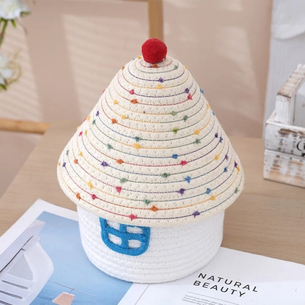 Tejesa Gift Cotton Rope Woven Storage Basket House Shape Ins Style Desk Organizer Handwoven Sundries Container Box Bedroom Decor