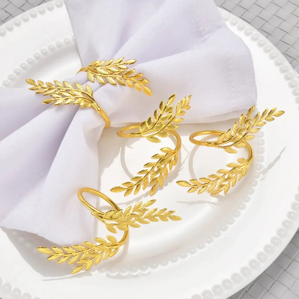 Hemasa  6Pcs Gold Leaf Napkin Rings // Napkin Holder for Christmas