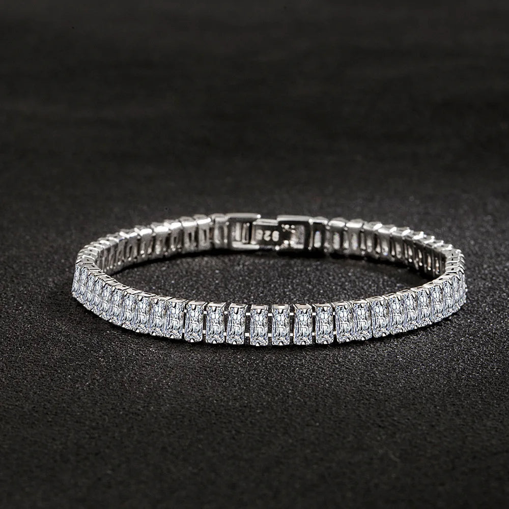 Noble 925 Sterling Silver Bracelet Chain Luxury Color Crystal Hand Jewelry For Women Charm Wedding Gift Party 18cm