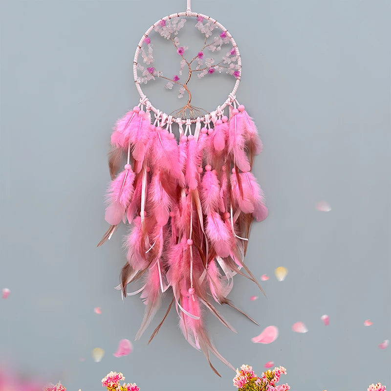 Tejesa Dream Catcher Hand-woven Natural Crystal Wind Chime Background Wall Decor Living Room Bedroom Hanging Ornaments Holiday Gifts