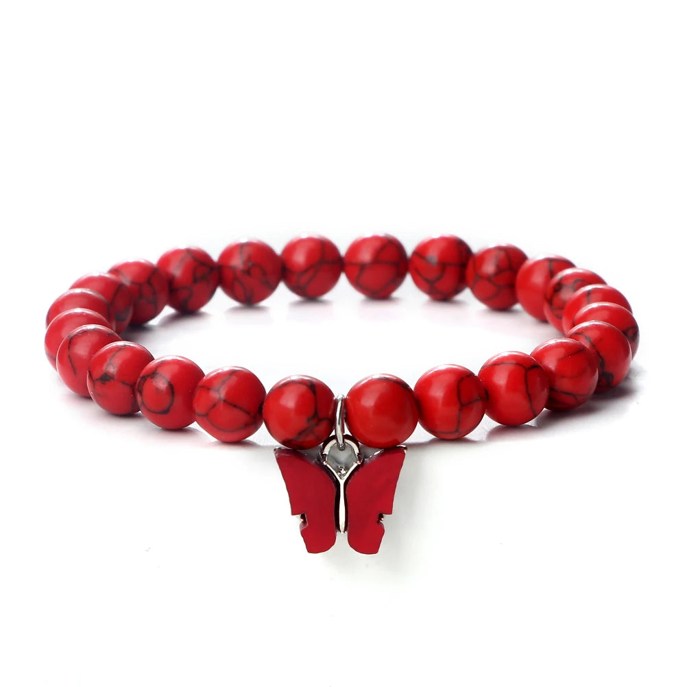Fashion Women Acrylic Butterfly Charm Bracelets & Bangles Men Natural Stone Beads Bracelets Female Bohemian Jewelry Friends Gift