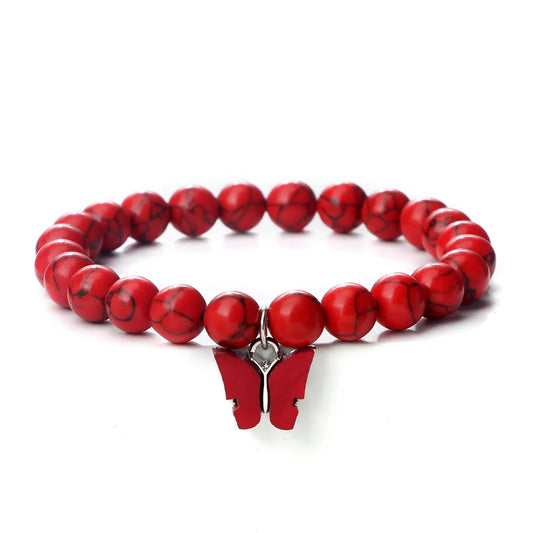 Fashion Women Acrylic Butterfly Charm Bracelets & Bangles Men Natural Stone Beads Bracelets Female Bohemian Jewelry Friends Gift