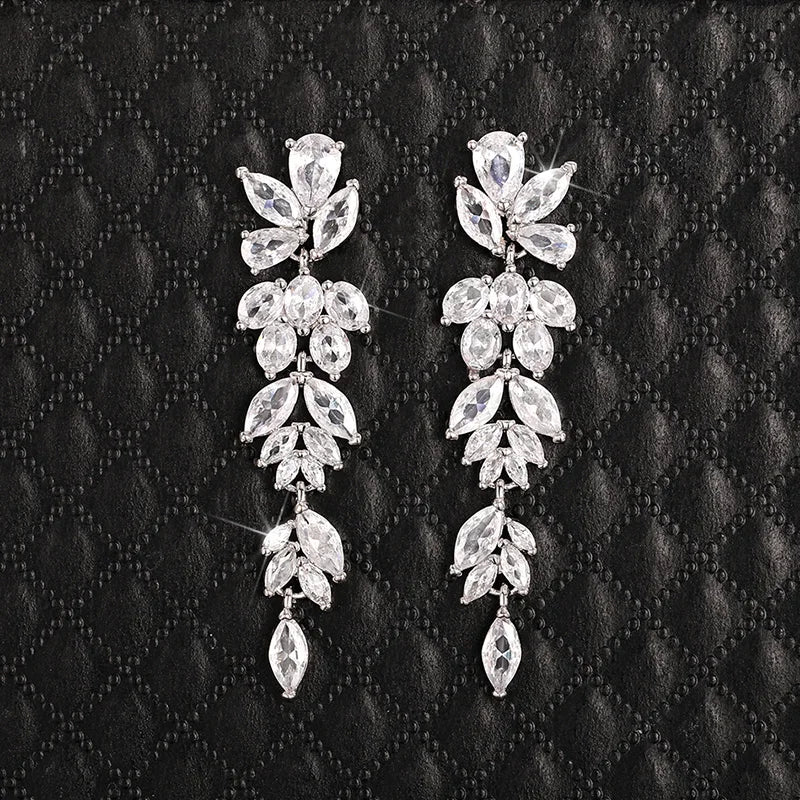 Hemasa Romantic Wedding Party Earrings with Bright Zirconia Pendant Ear rings