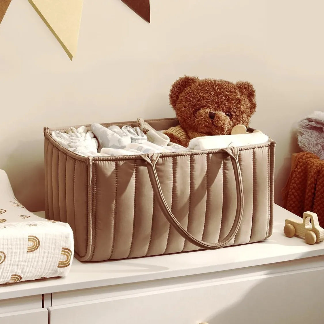 Tejesa Large Capacity Foldable Diaper Bag Durable Multi-Functional Storage Pouch for Diapers Wipes Easy to Carry Moms Diaper Bag Travel