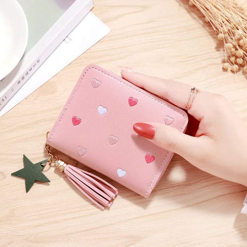 1PC Women Small Wallet Ladies Mini Tassel Wallet Cute Girl Short Zipper Pu Leather Coin Purse Female Hand Wallet Purse