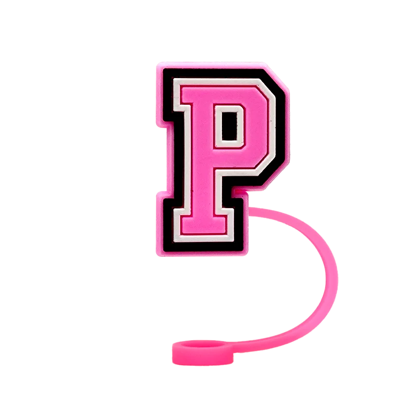 10mm Pink Letter Straw Cover Caps 1PCS Accessories For Cups,Soft Silicone Alphabet Straw Topper Drinkware,Dustproof Straw Caps