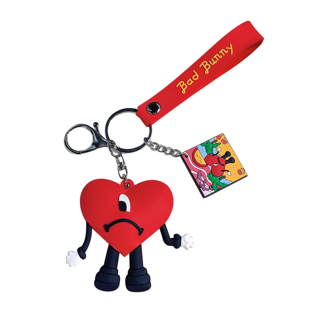 Tejesa Bad Bunny Red Heart Bad Bunny Key chain /Cartoon Silicone Love Doll Delicate Bag Gift Pendant