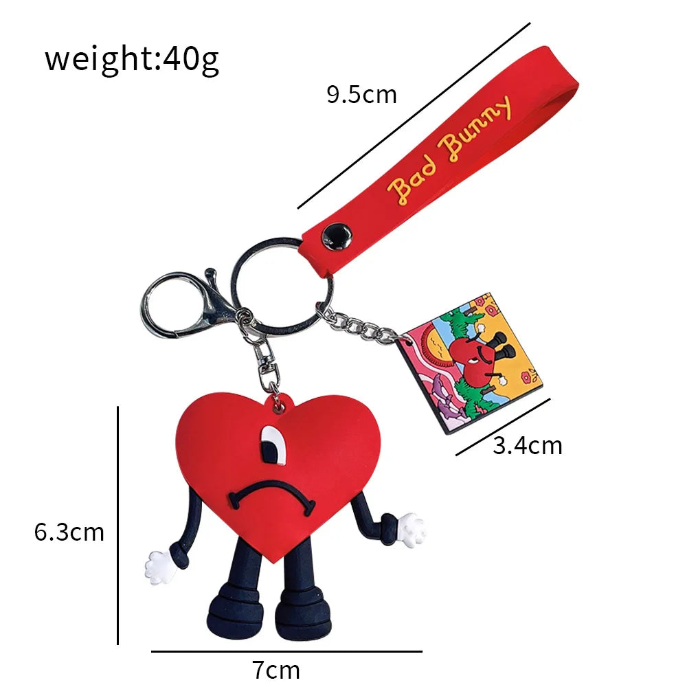 Tejesa Bad Bunny Red Heart Bad Bunny Key chain /Cartoon Silicone Love Doll Delicate Bag Gift Pendant