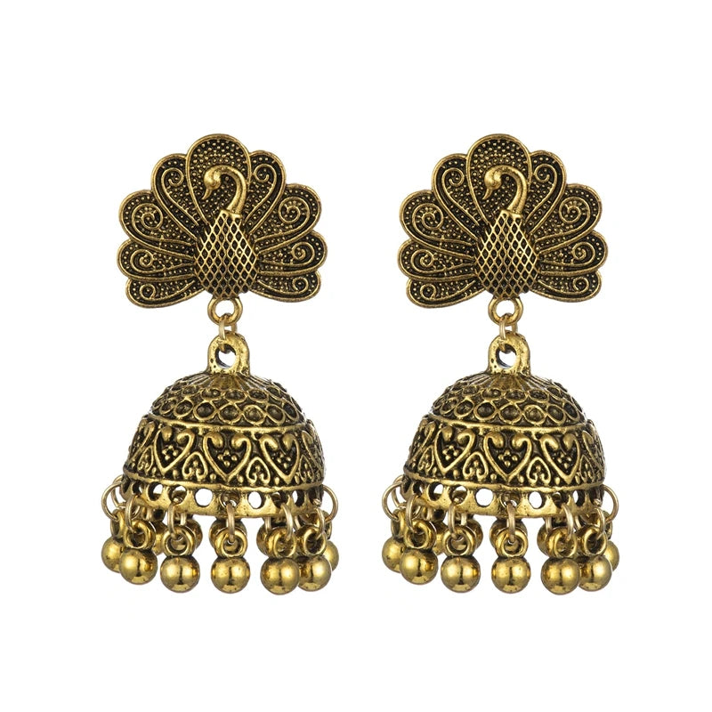 Hemasa Jhumka Earrings for Women Nepal Bohemian Jewelry Exaggerated Retro Indian Style Hollow Bell Pendant Peacock Earrings
