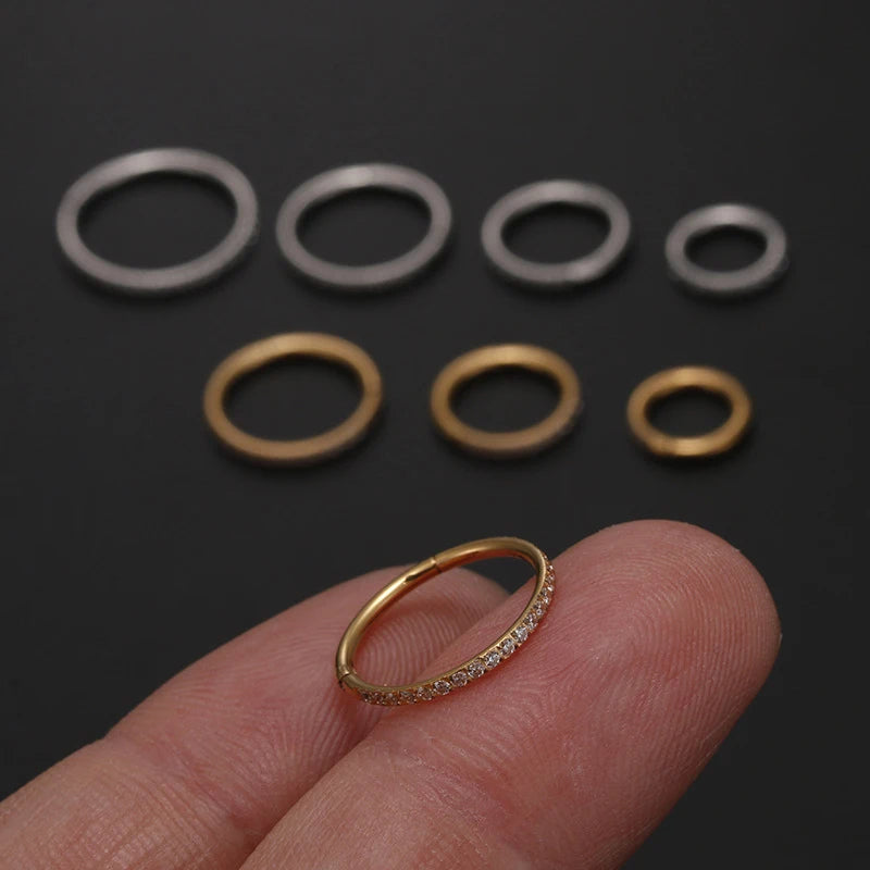 1PC Piercing Jewelry Nose Ring Hinge Clicker Nose Septum Stainless Steel Piercing Daith Helix Cartilage Earring Rook Hoop CZ 16G