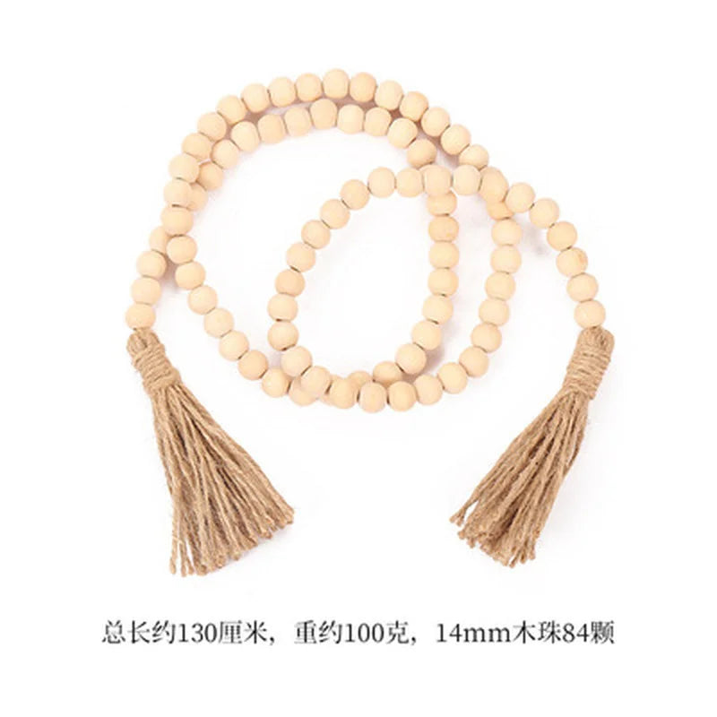 DIY Wooden Home Decoration Handmade Garland With Jute Rustic Tassel Wood Bead Garlands For Rattan Macrame Wall Hanging Boho Gift
