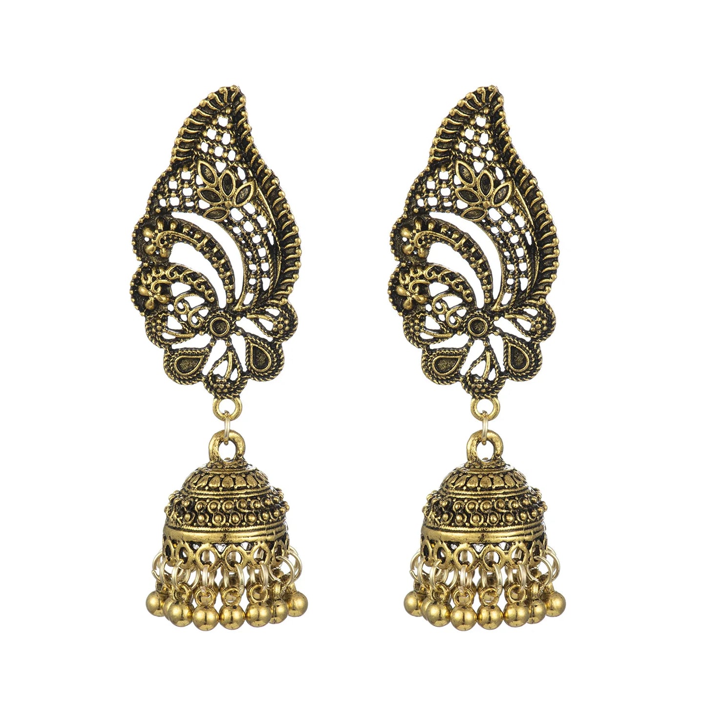 Hemasa Jhumka Earrings for Women Nepal Bohemian Jewelry Exaggerated Retro Indian Style Hollow Bell Pendant Peacock Earrings