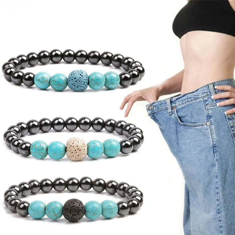 1PC Magnet Healing Beaded Lava Stone Weight Loss Bracelets Therapy Health Care