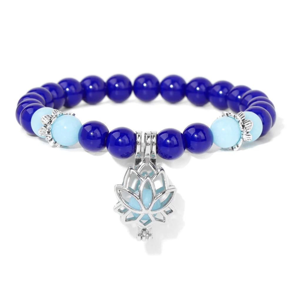 Tejesa Luminous Lotus Charm Bracelet Natural Stone Glowing In The Dark Beads Bracelets for Women Men Prayer Buddhism Yoga Jewelry