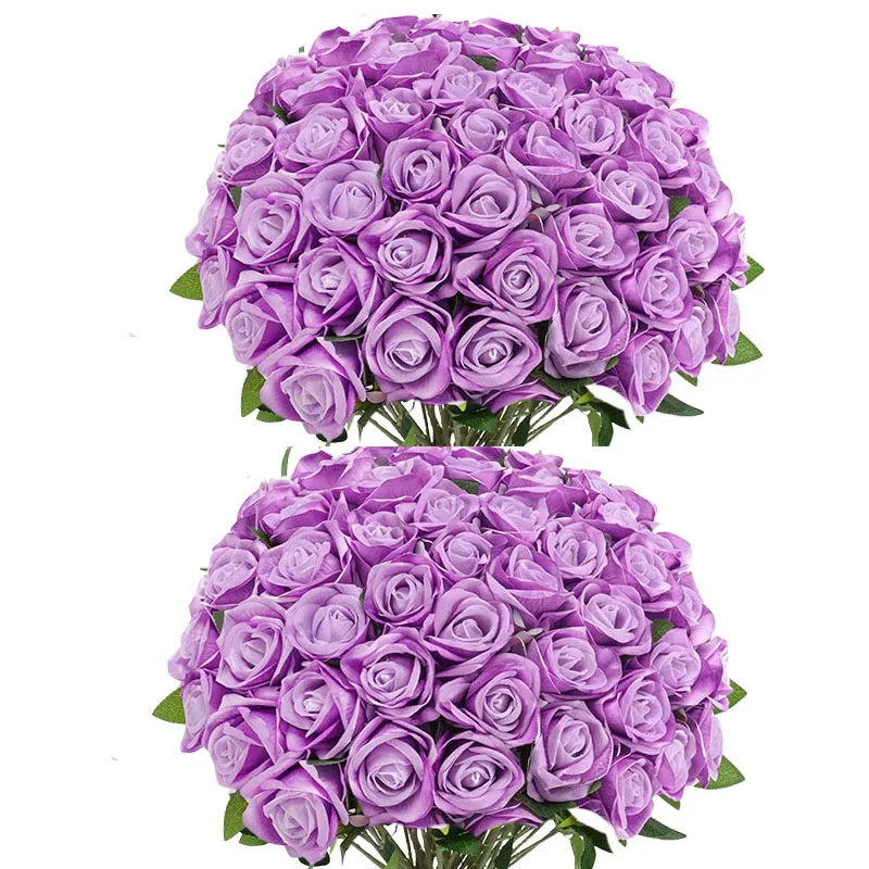 Tejesa 50 Pcs Velvet Rose Artificial Rose Flowers Real Touch Fake Roses Florals for Valentine's DIY Wedding Bouquet Party Home Decor