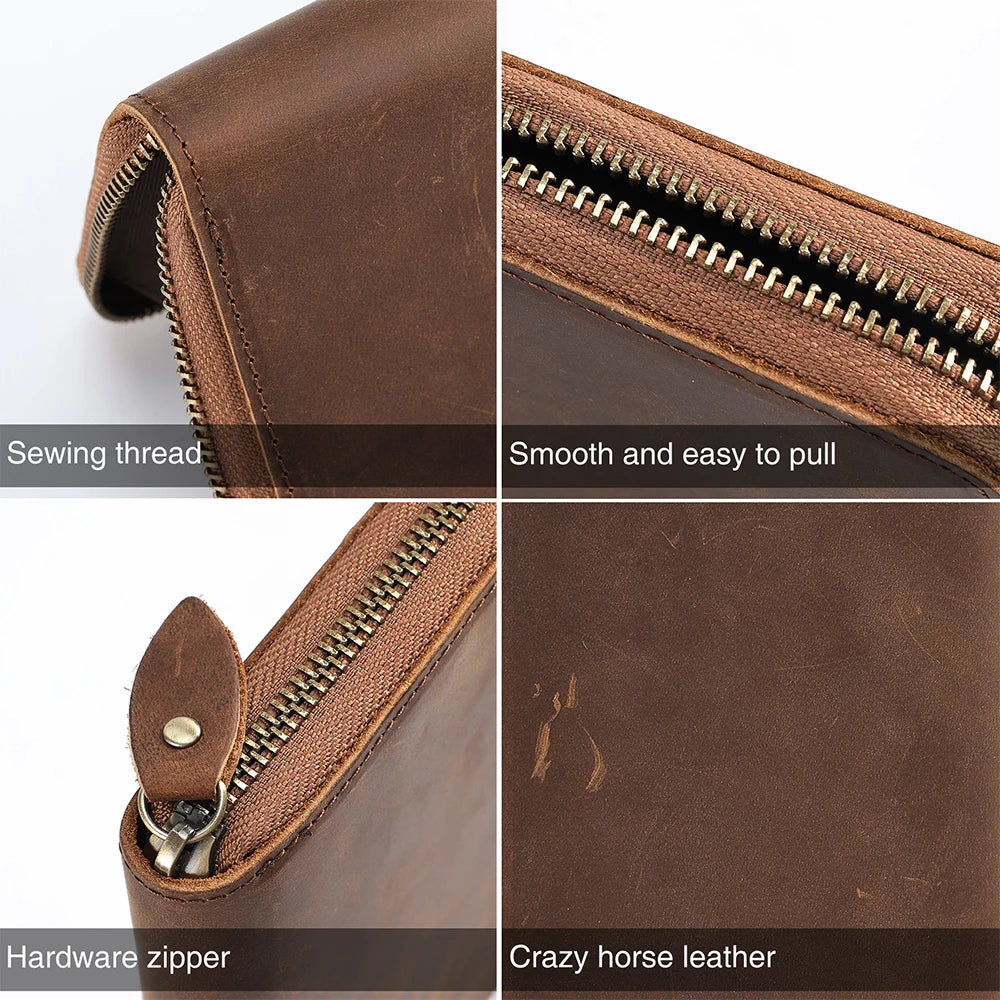 Hemasa  Leather Long Wallets for Men / Credit Card Holder Checkbook Wallet Zipper Coin Pocket Purse for  Male