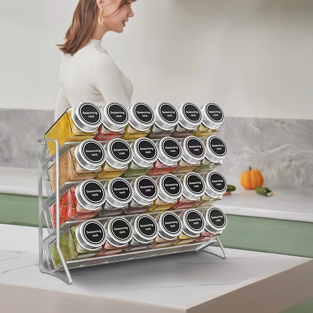 4 Tier Cupboard Storage Shelf Wall Mounted Spice Seasoning Organizer Carbon Steel Pantry Organizer Stand for Small Can Storage