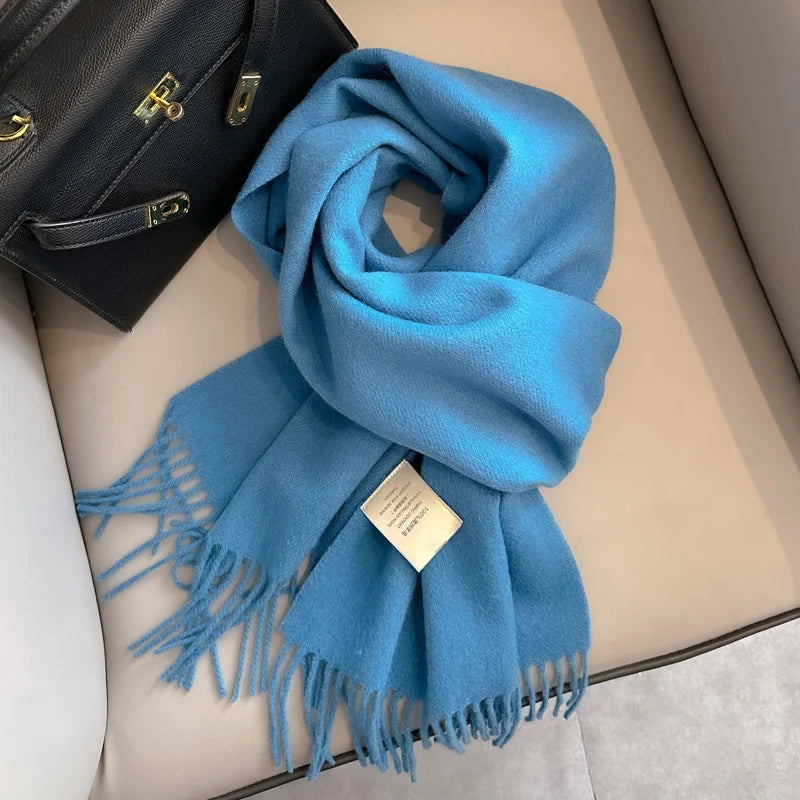 China Red Pure Wool Scarf Women's Autumn and Winter Warm Mother Scarf Light Luxury High-end Fringed Shawl