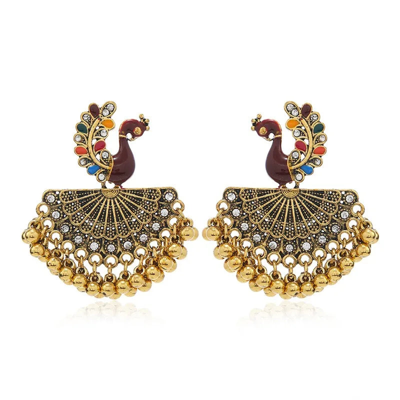 Hemasa  Bohemian Ethnic Peacock Bells Tassel Drop Earrings for Women Jhumka Brincos Pendientes
