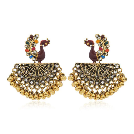 Hemasa  Bohemian Ethnic Peacock Bells Tassel Drop Earrings for Women Jhumka Brincos Pendientes