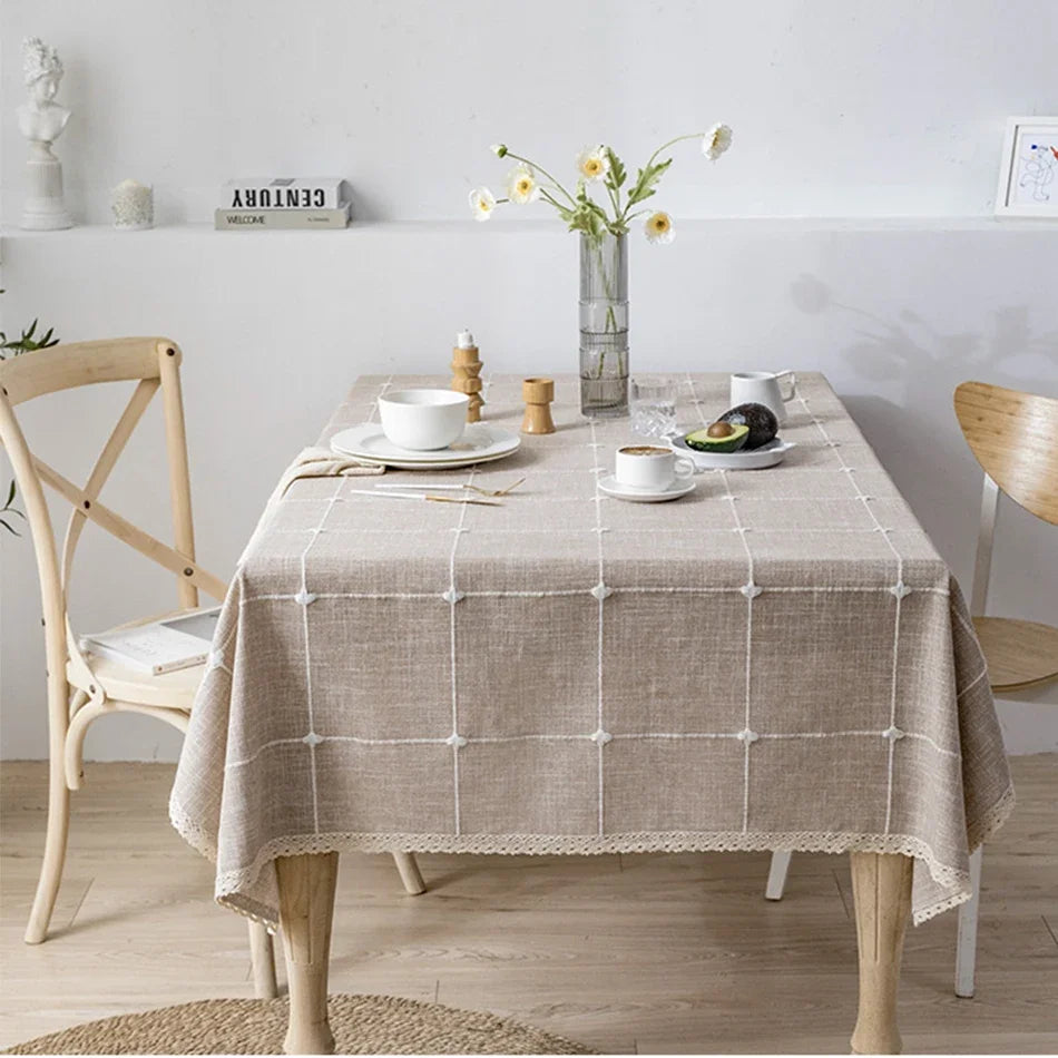 Cotton Linen Embroidery Tassel Tablecloth,Grey Large Square Dust-Proof Table Cover,for Kitchen Dinning Coffee Tabletop Decor