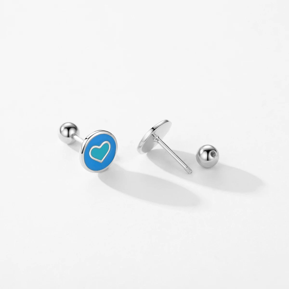 Modian 925 Sterling Silver Enamel Heart Simple Round Stud Earrings Minimalist Screw Beads Earrings For Women Fine Jewelry Gifts