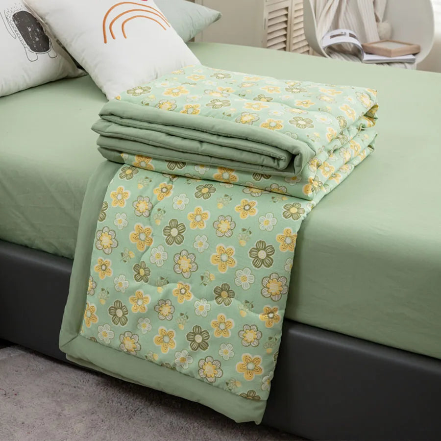 Hemasa  Linen Double Layer Summer Quilt   Printed Double Cooling Blanket