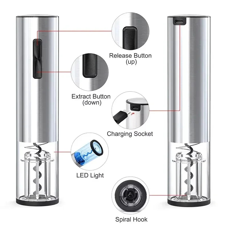Tejesa 4In1 Electric Wine Opener Set /Rechargeable Automatic Corkscrew Bottle Opener with Foil Cutter Pourer Vacuum Stopper Storage Base