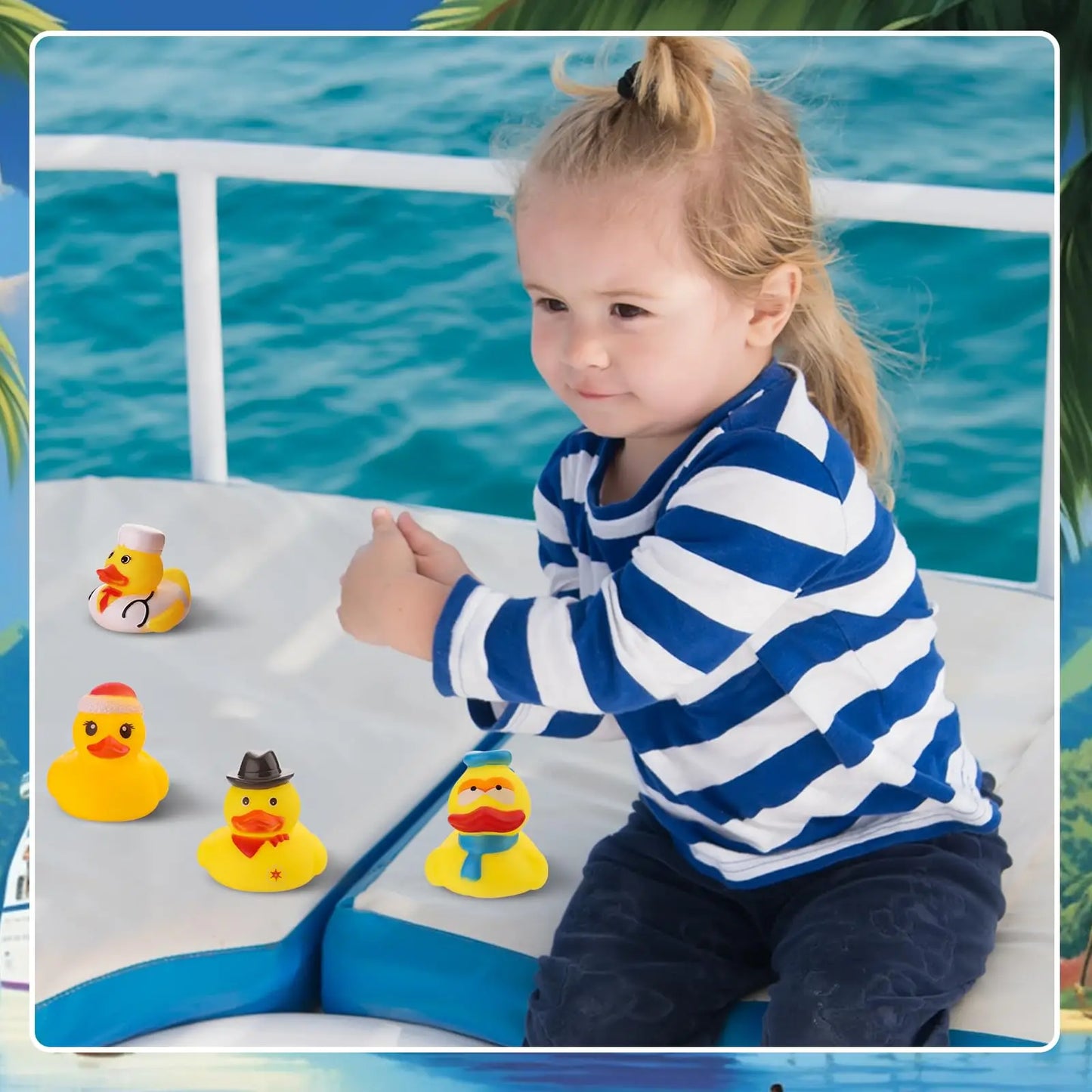 Tejesa Summer Rubber Ducks , Assorted Small Rubber Duck in Bulk Mini Rubbers Duckies for Baby Bath & Pool Toys, Cruising Duck