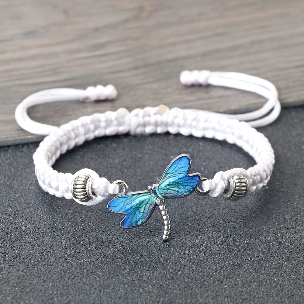 Handmade Blue Dragonfly Bracelets For Women Bohemian Charm Sweet Animal Pendant Braided Bracelet & Bangle Men Lucky Jewelry Gift