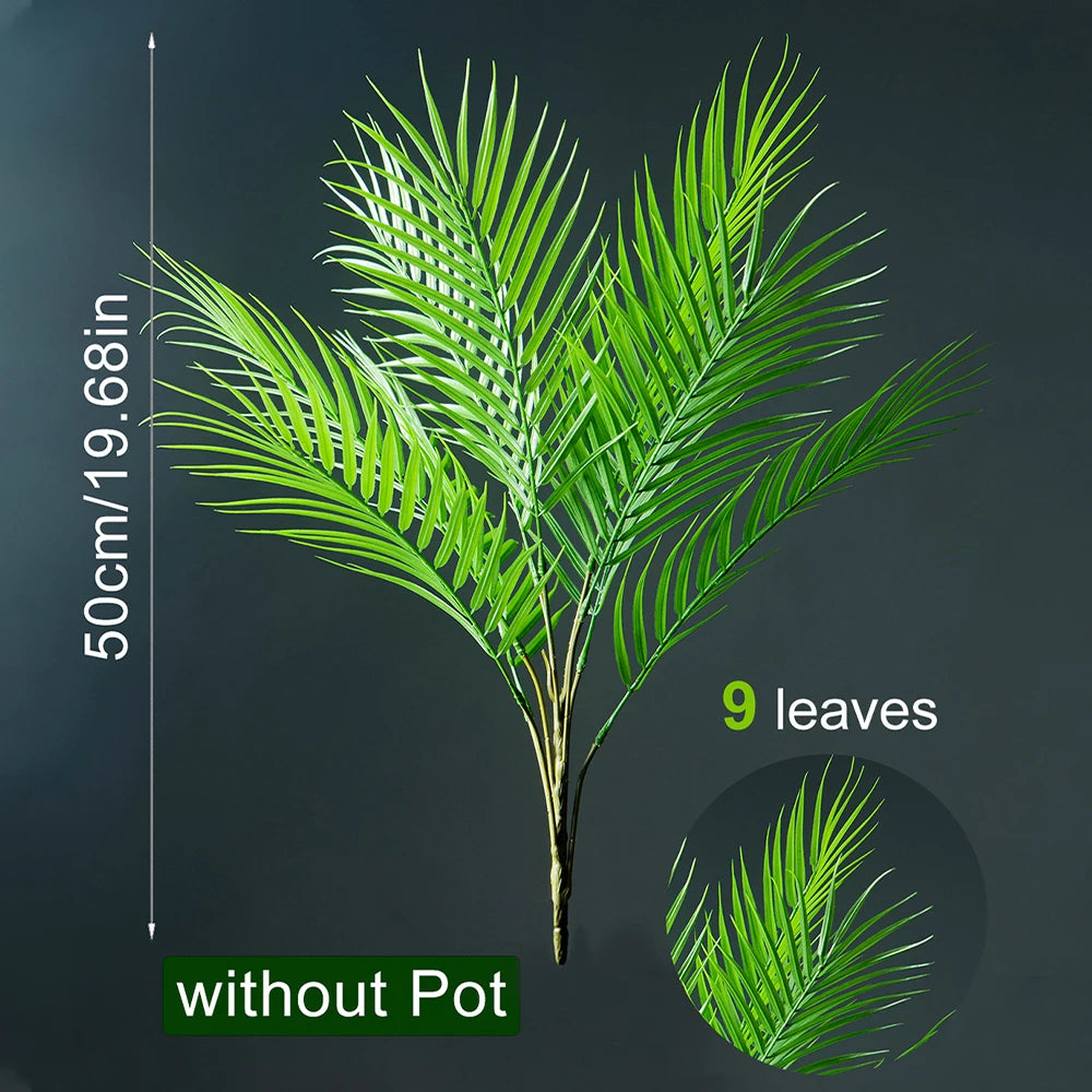 50-120cm Large Artificial Tropical Plant Fake Palm Leaves Plastic Green Coconut Tree Branch for Office Hotel Home Garden Decor