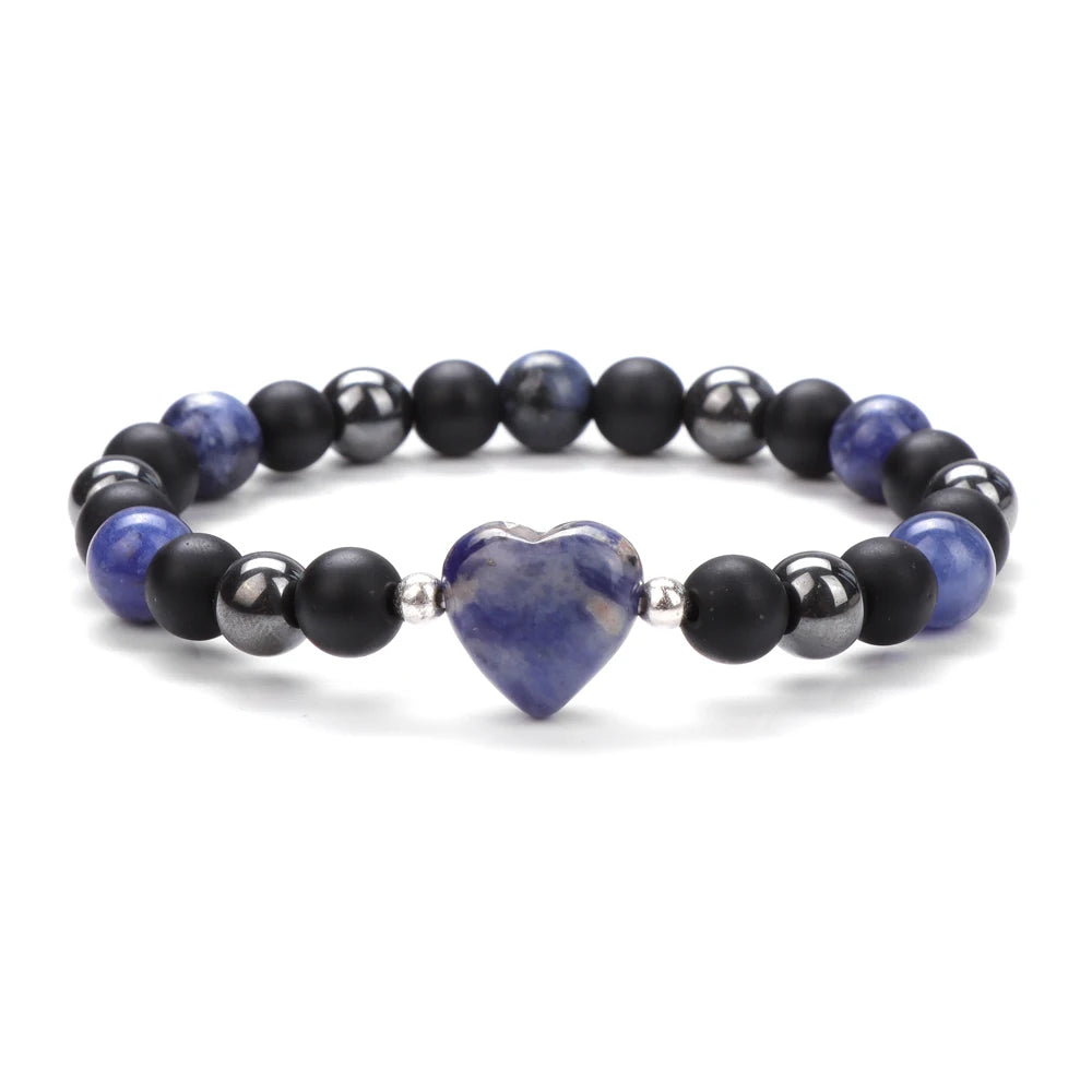 8mm Natural Stone Bracelet Love Heart Shape Tiger Eye Agates Quartz Beads Charm Bracelet for Women Men Fashion Jewelry Gift