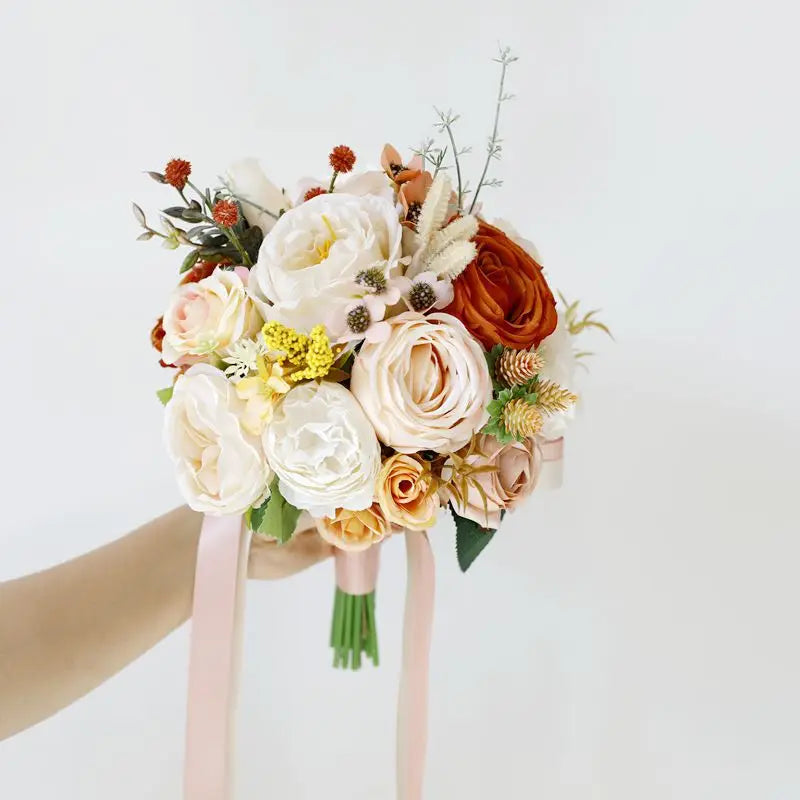 YeeNanee Wedding Bouquets for Bride White Blue Artificial Rose Flowers Bridal Bouquet Rustic Wedding Ceremony Anniversary Decor