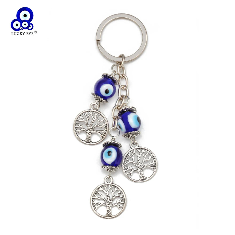 Lucky Eye Alloy Tree keychain Glass Turkish Evil Eye Bead Key Chain Bag Car Keyring for Women Men porte clé מחזיק מפתחות