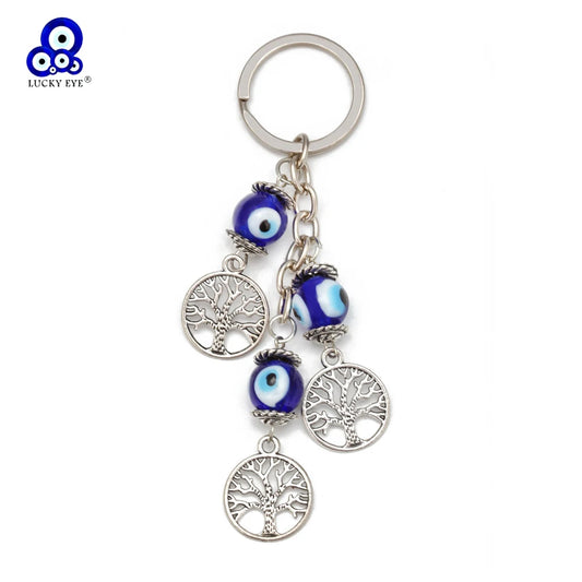 Lucky Eye Alloy Tree keychain Glass Turkish Evil Eye Bead Key Chain Bag Car Keyring for Women Men porte clé מחזיק מפתחות