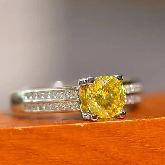 Hemasa Silver 925 Original 1 Carat Brilliant Diamond Yellow  Flowers Cut Moissanite Wedding Ring  For Gift