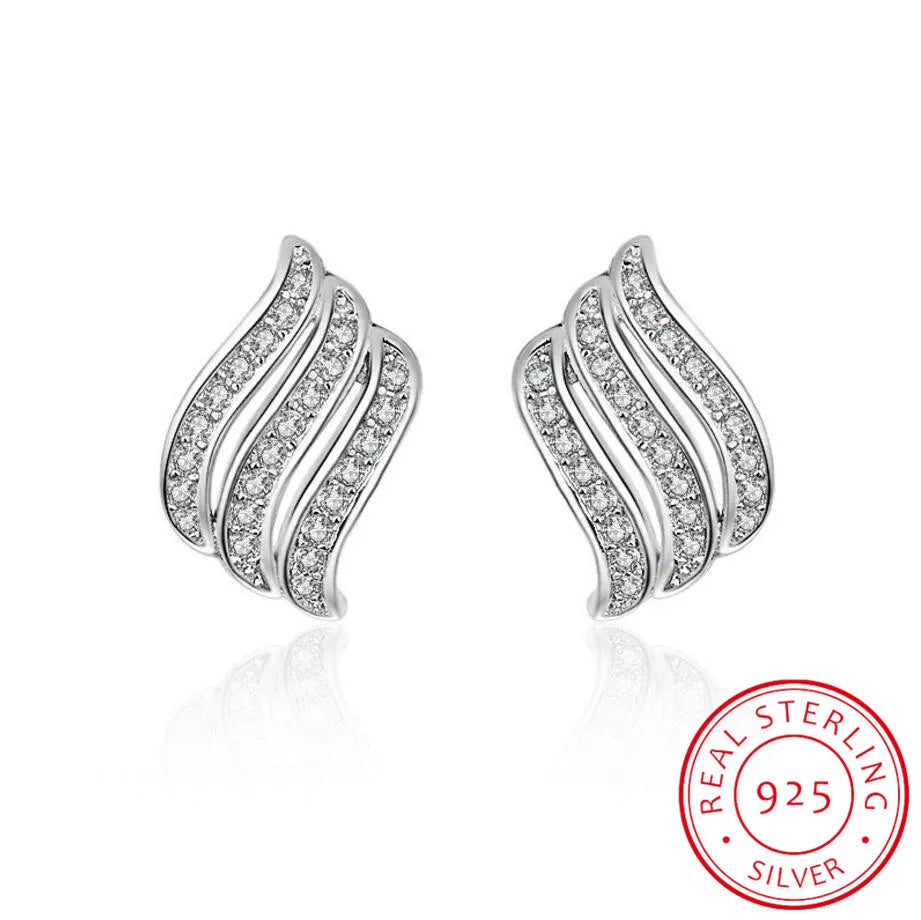 925 Sterling Silver Hollow Earrings Luxury Feather Fairy Wings Stud Earrings For Women Fine Jewelry Free Shipping