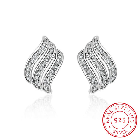 925 Sterling Silver Hollow Earrings Luxury Feather Fairy Wings Stud Earrings For Women Fine Jewelry Free Shipping