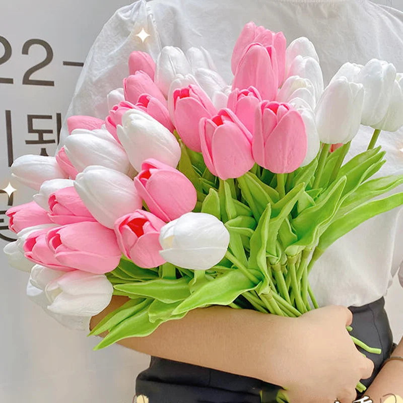 1/5Pcs Artificial Flowers PU Tulips Flower Bride Holding Bouquet Nordic Home Bedroom Office Party Wedding Decoration Fake Floral