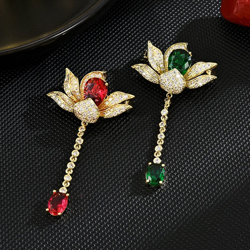 Ancient style tassel lotus brooch, high-end women's design cheongsam corsage, suit chain decoration collar pin