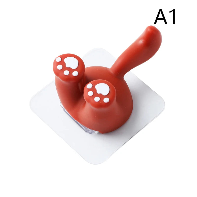 Cartoon Animal Tail Toothbrush Holder Punch-Free Wall Hook Cute Self-adhesive Bathroom Towel Hook Children Toothbrush Holder