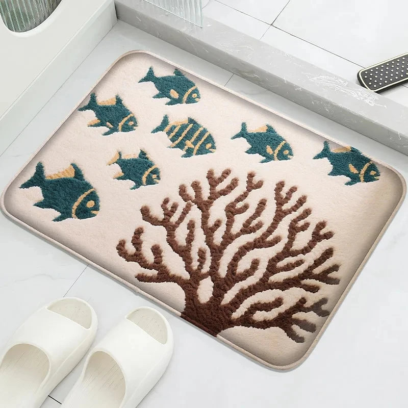 Hemasa Flannel Material Floor Mat Household Absorbent Foot Mat Modern Mat Bathroom Small Carpet Machine Washable Retro Home Decorative