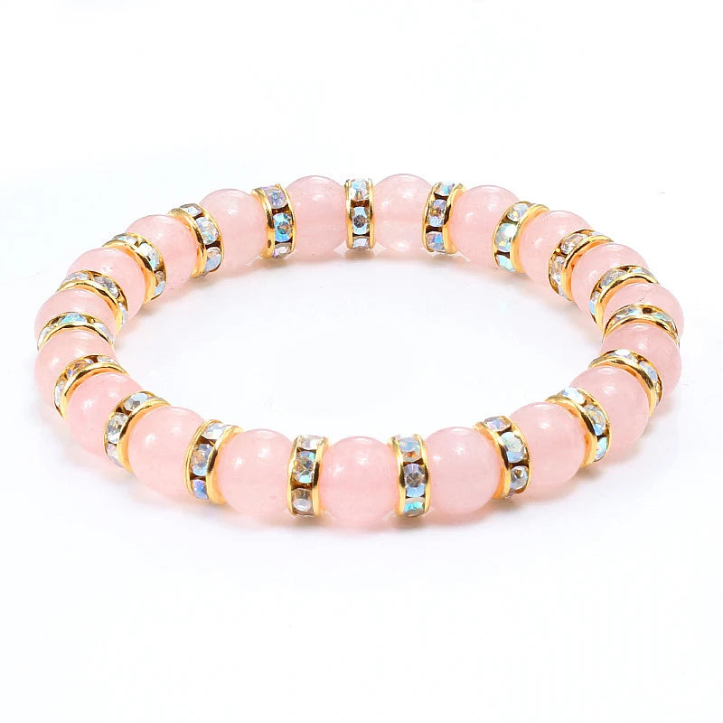 Hemasa  Natural Stone  Stretchable Bracelet / Pink Crystal Stone For Women