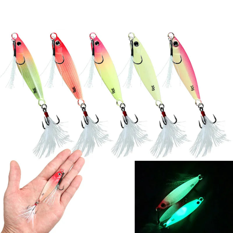 Tejesa Luminous Jigging Lure for Long CastingJIG 7g- 30gFeather Hook Sea Fishing Floating Shore Mackerel